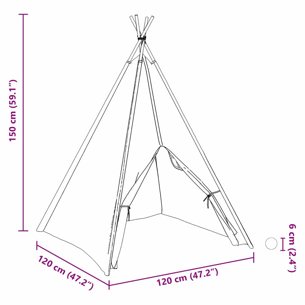 Teepee Zelt Weiß 120 x 120 x 150 cm Stoff, Kunststoff