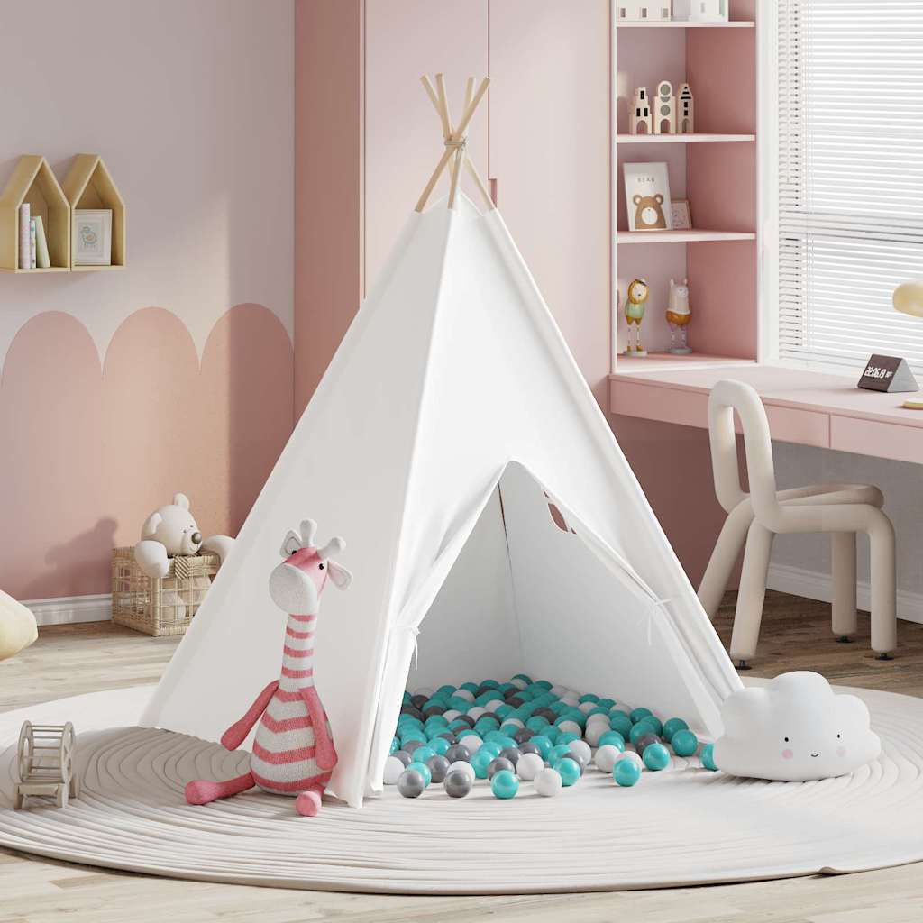 Teepee Zelt Weiß 120 x 120 x 150 cm Stoff, Kunststoff