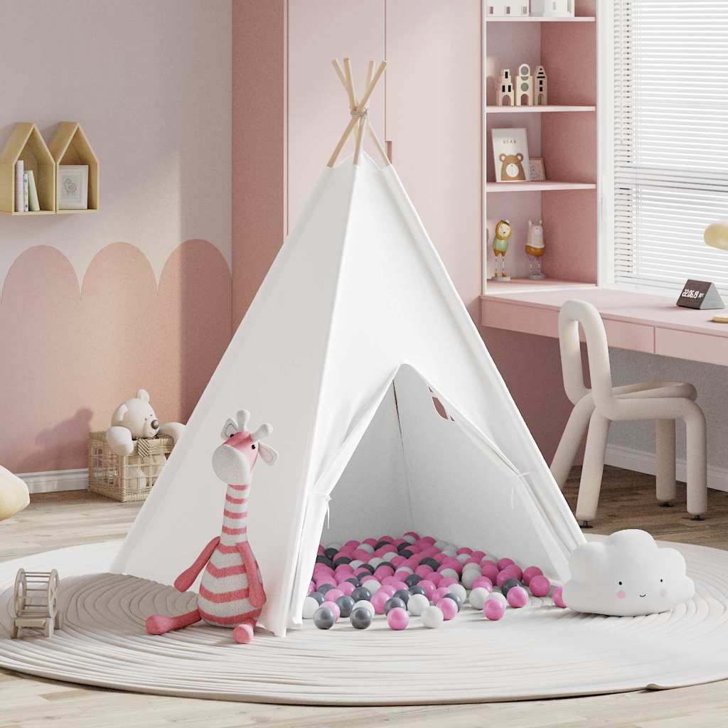 Teepee Zelt Weiß 120 x 120 x 150 cm Stoff und Plastik