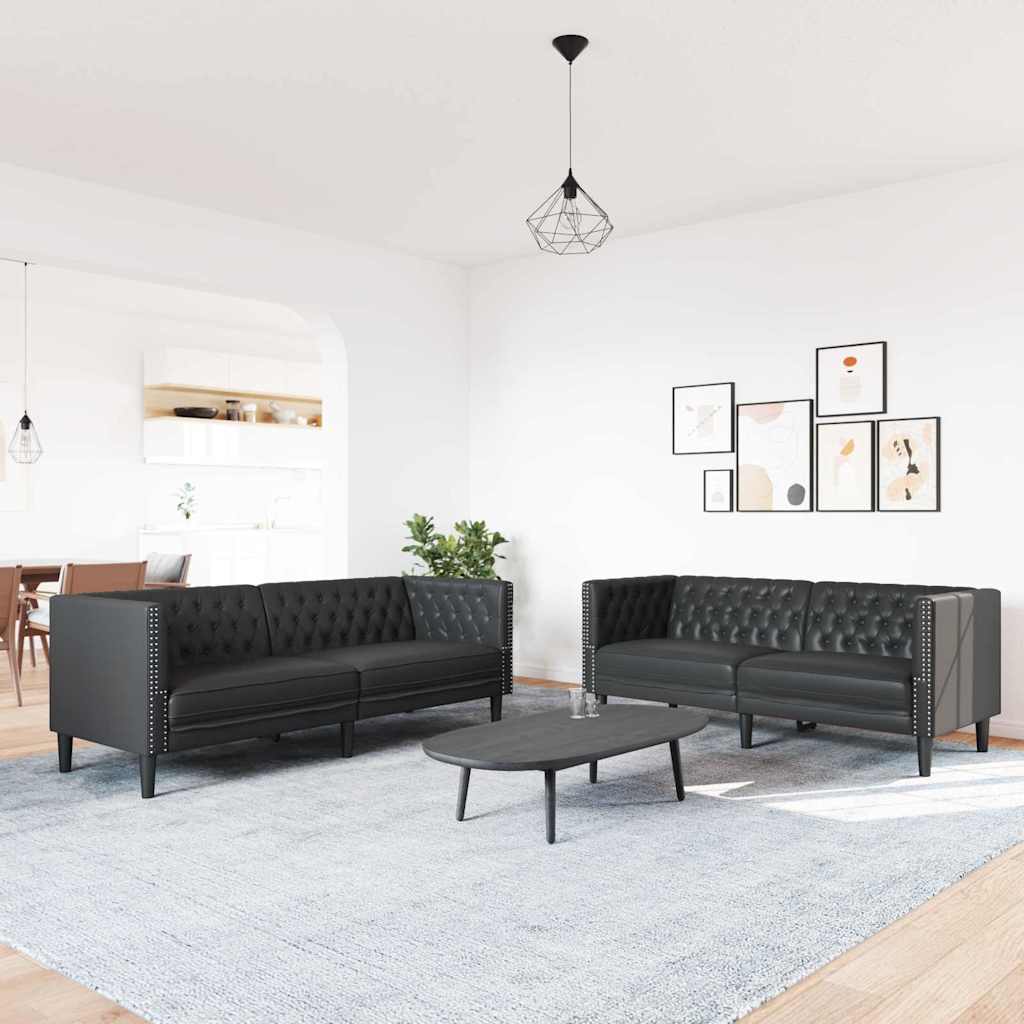 Wohnzimmer Couch 2 pcs Schwarz 194 x 74,5 x 70,5 cm Kunstleder