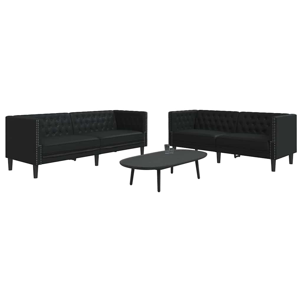 Wohnzimmer Couch 2 pcs Schwarz 194 x 74,5 x 70,5 cm Kunstleder