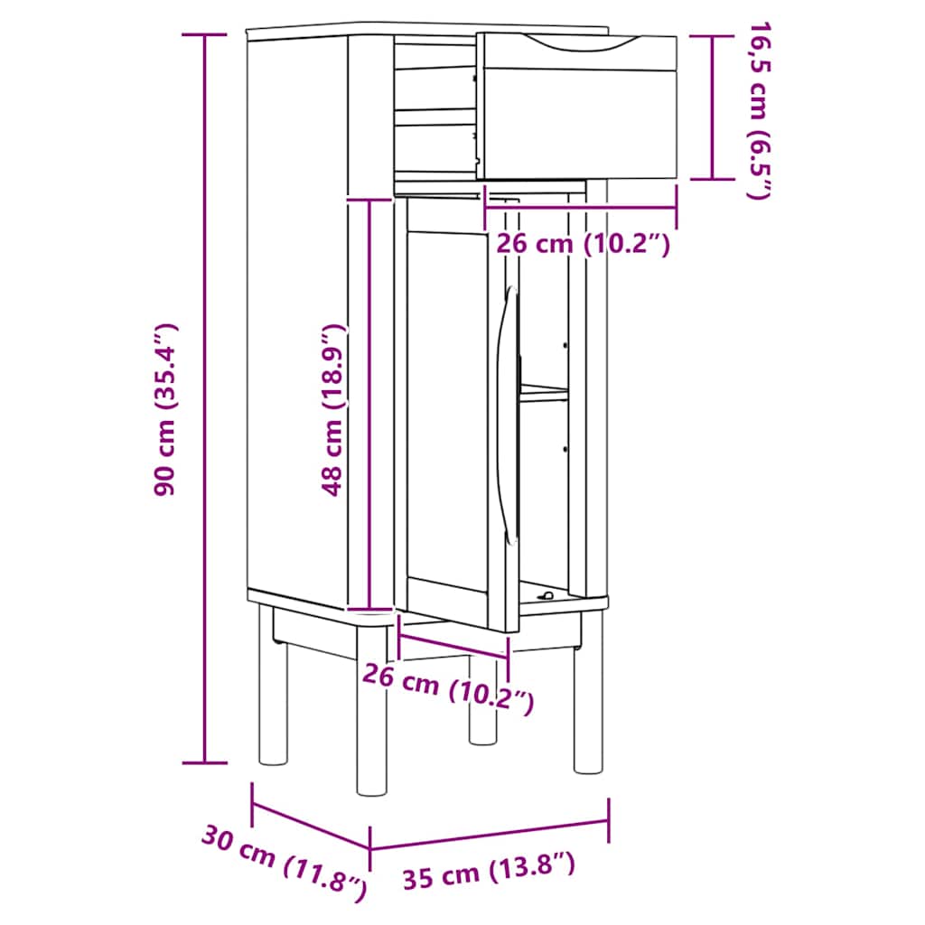 Badezimmerschrank mit Regal FLORO Wachsbraun 35 x 30 x 90 cm