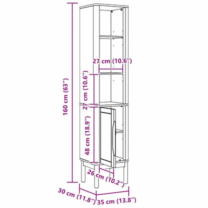 Bad hoher Schrank FLORO Weiß 35 x 30 x 160 cm Massivholz Kiefer