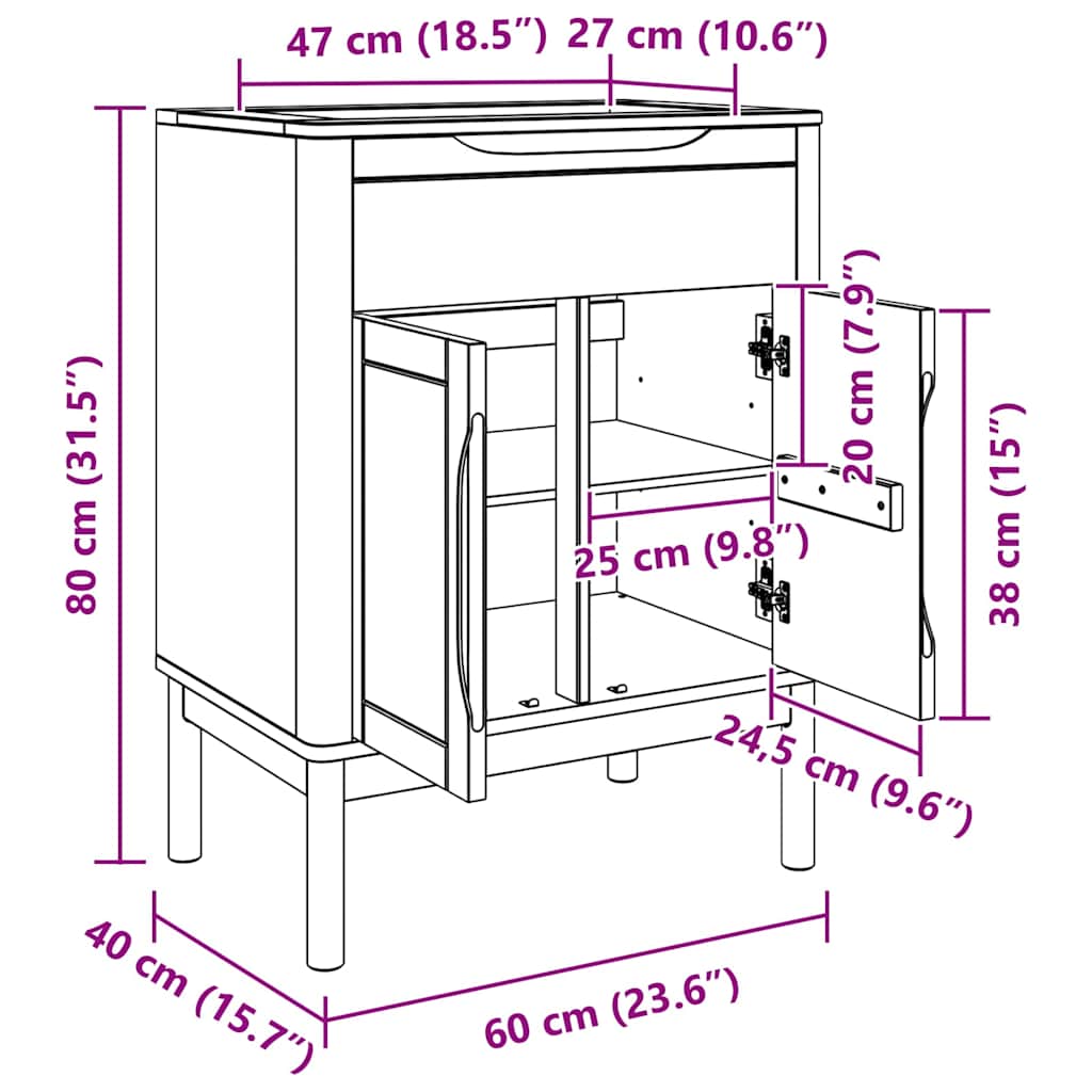Waschbeckenschrank mit Regal mit Tür FLORO Weiß 60 x 40 x 80 cm