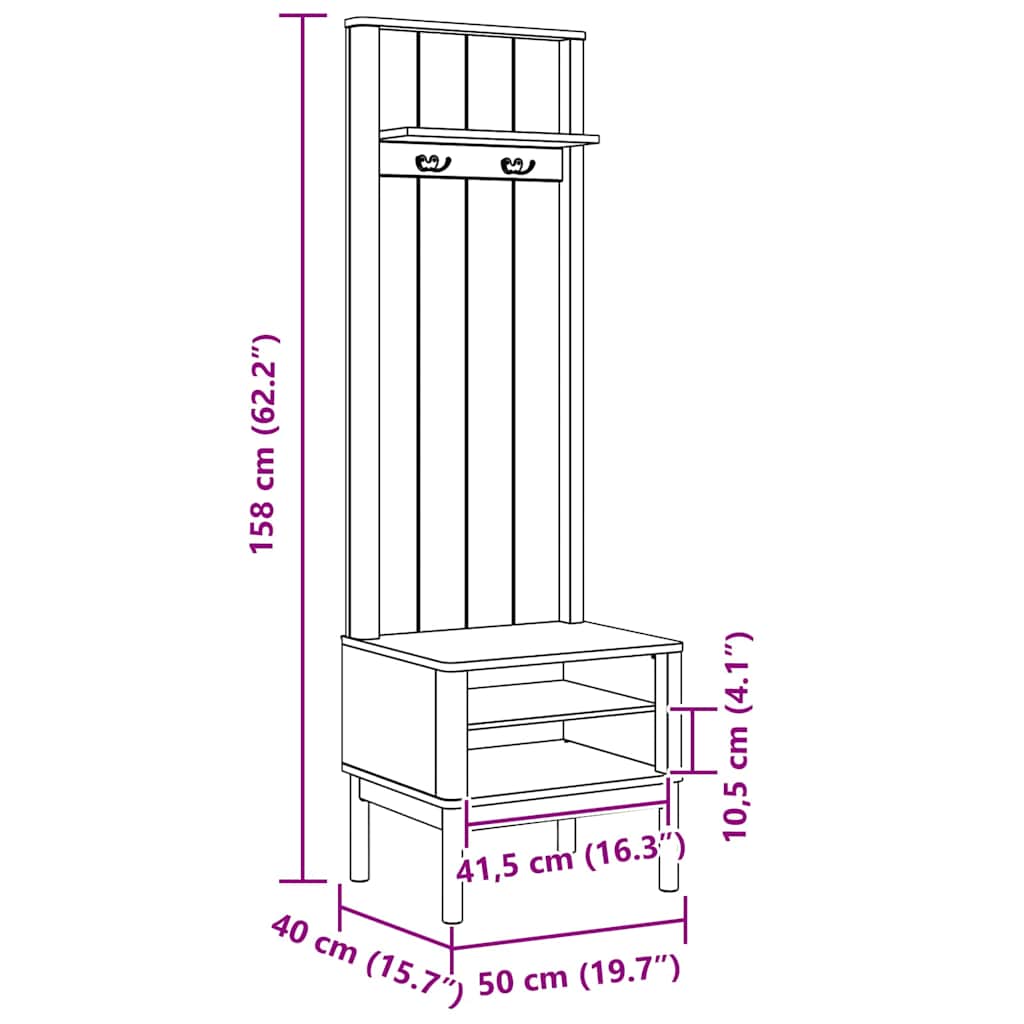 Flurschrank FLORO Wachsbraun 50 x 40 x 158 cm Massivholz Kiefer