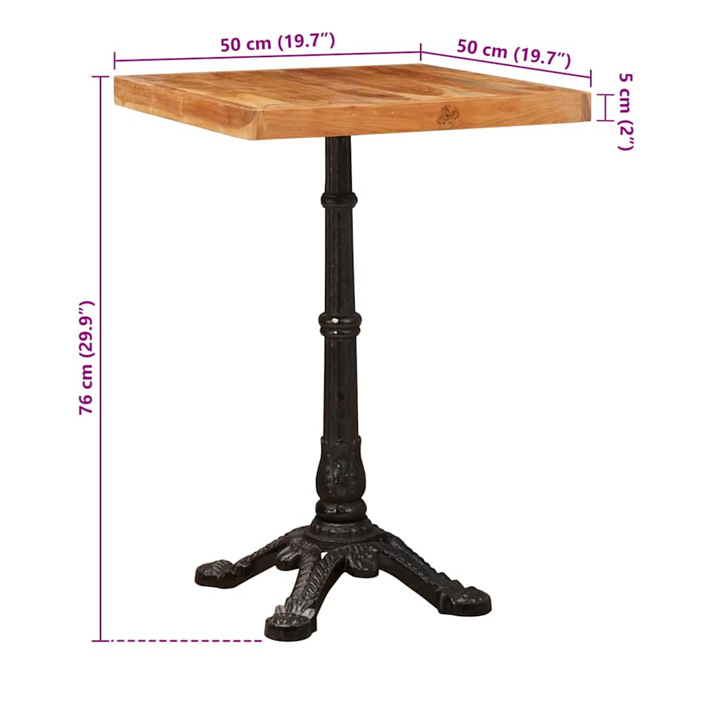 Bistrotisch 50 x 50 x 76 cm Massivholz Akazie Braun Quadratisch