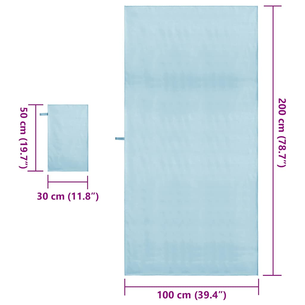 Sporthandtuch Set 2 stk. Blau 50 x 30 cm, 200 x 100 cm