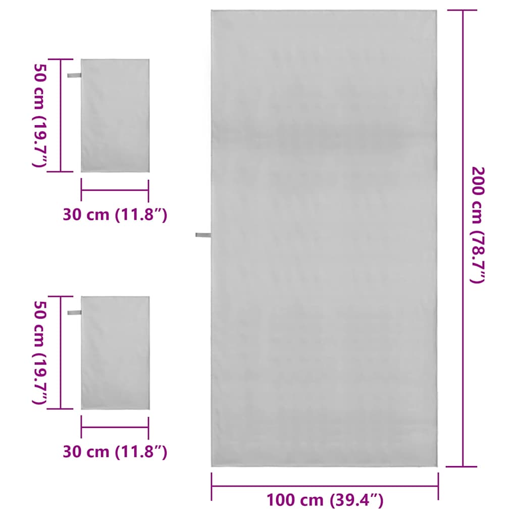 Sporthandtuch Set 3 stk. Grau 210 x 100 cm