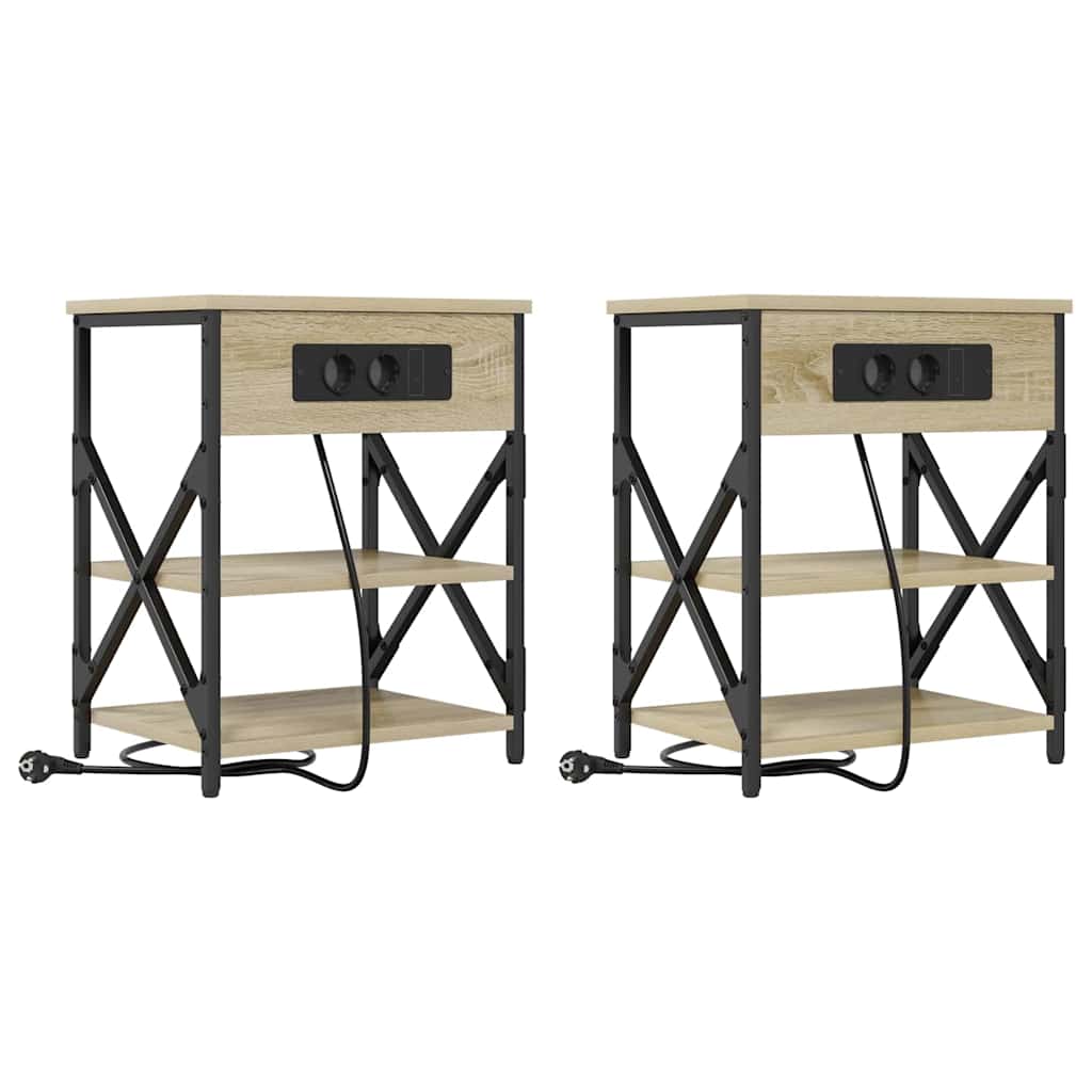 Nachttisch mit Ladestation mit Regal Sonoma-Eiche Holzwerkstoff