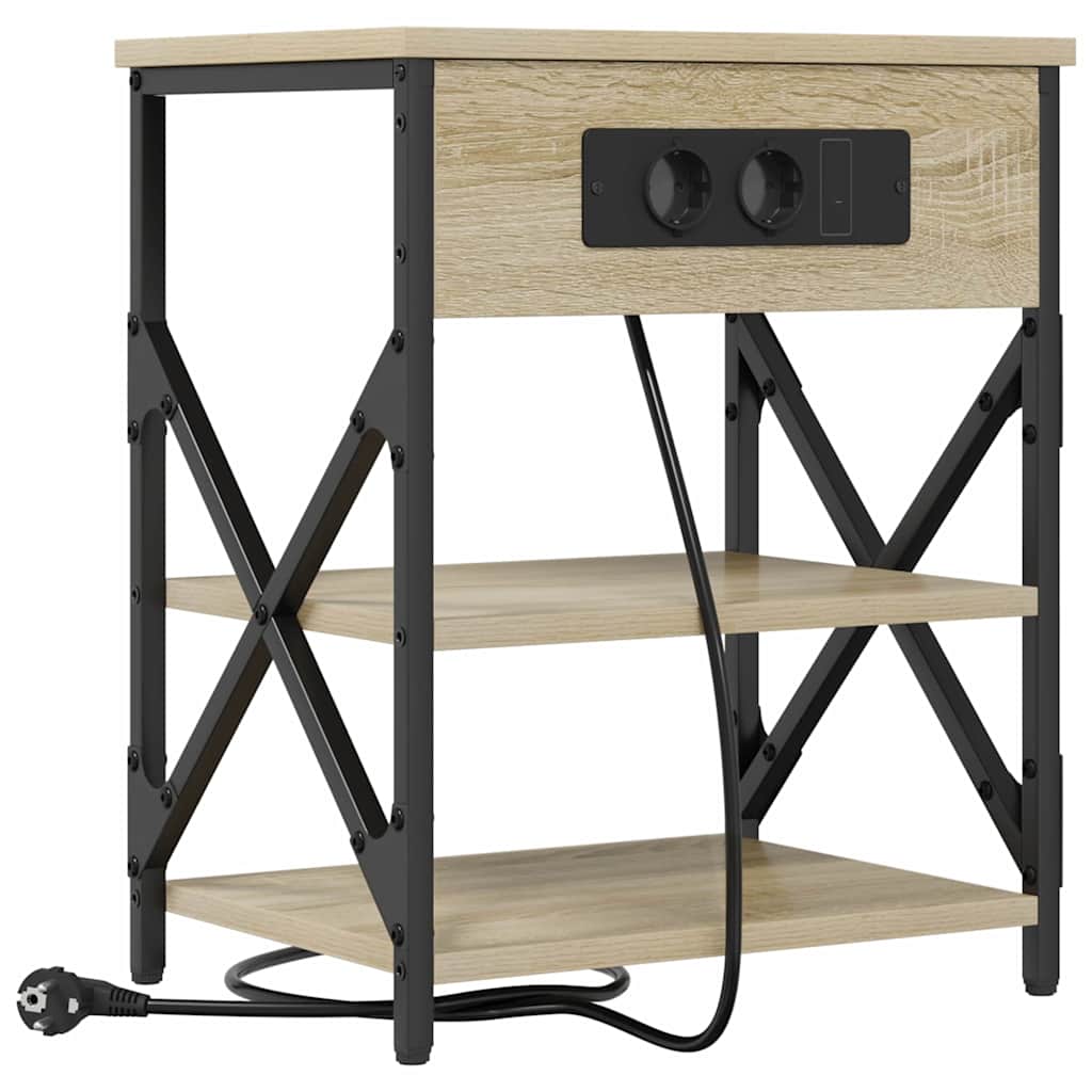 Nachttisch mit Ladestation mit Regal Sonoma-Eiche Holzwerkstoff