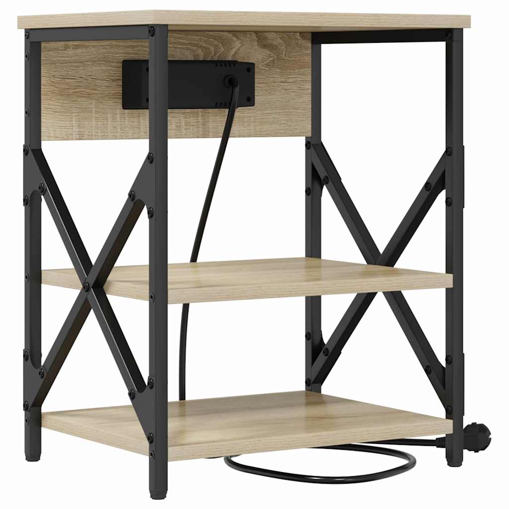 Nachttisch mit Ladestation mit Regal Sonoma-Eiche Holzwerkstoff