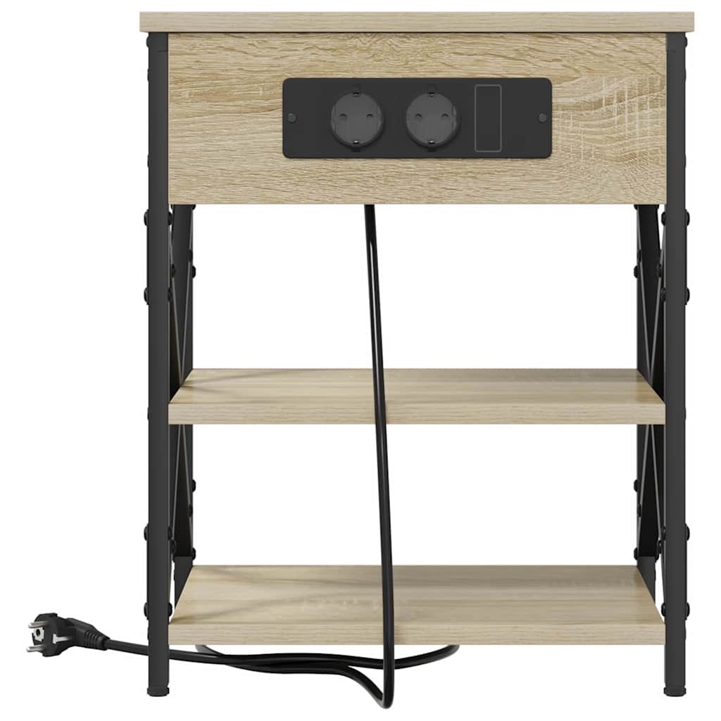 Nachttisch mit Ladestation mit Regal Sonoma-Eiche Holzwerkstoff