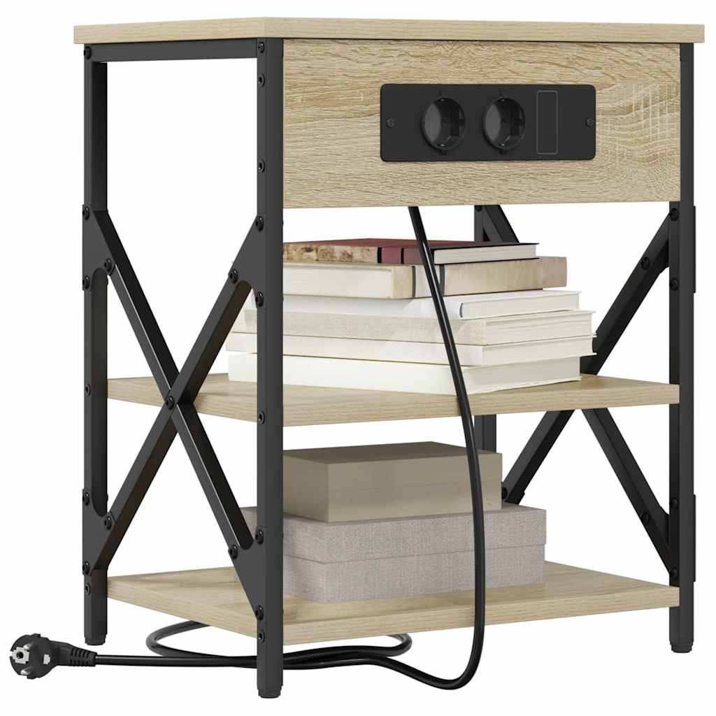 Nachttisch mit Ladestation mit Regal Sonoma-Eiche Holzwerkstoff