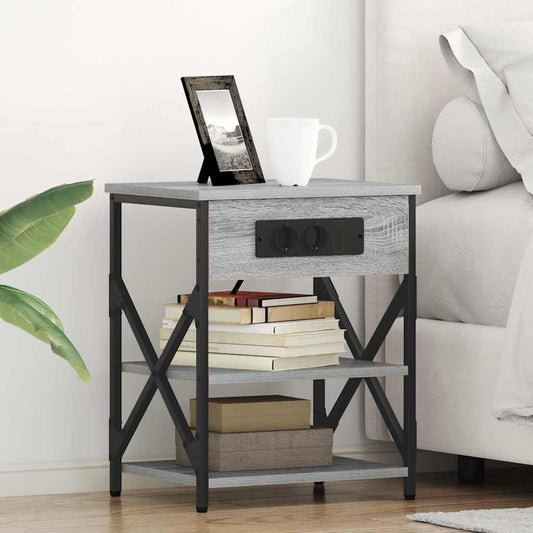 Nachttisch mit Ladestation mit Regal Grau Sonoma Holzwerkstoff