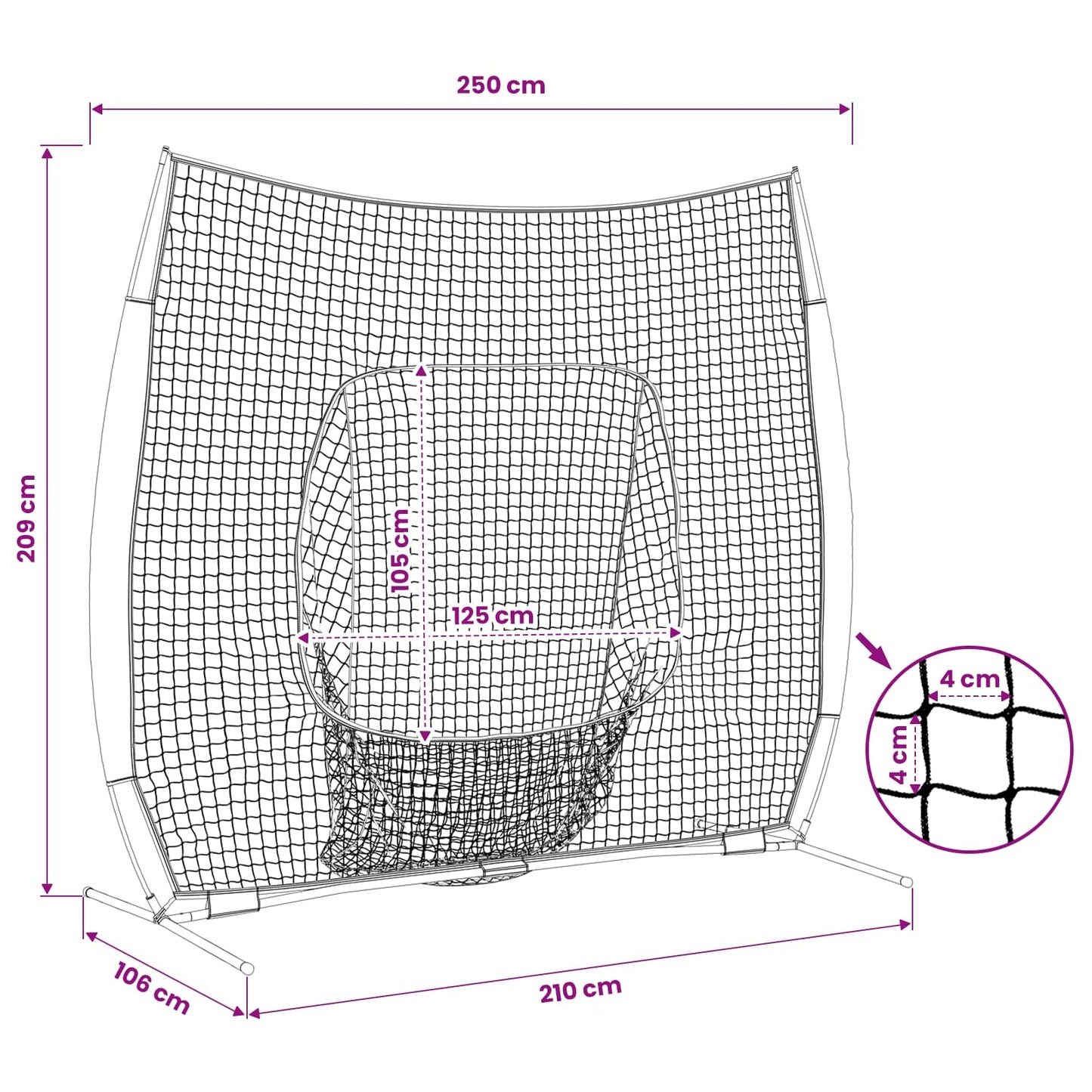 Baseball-Übungsnetz Schwarz 250 x 106 x 209 cm Polyester