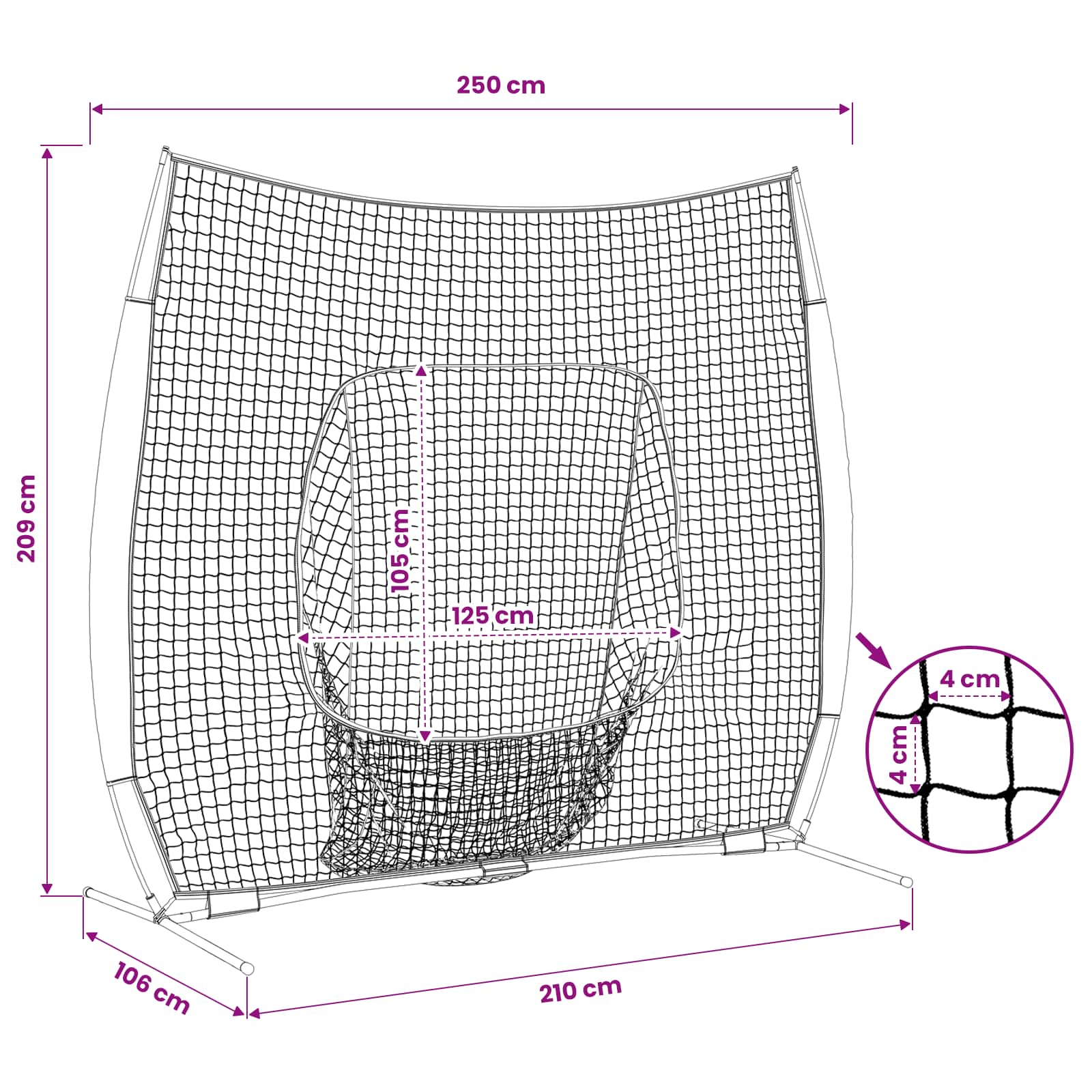 Baseball-Übungsnetz Schwarz 250 x 106 x 209 cm Polyester