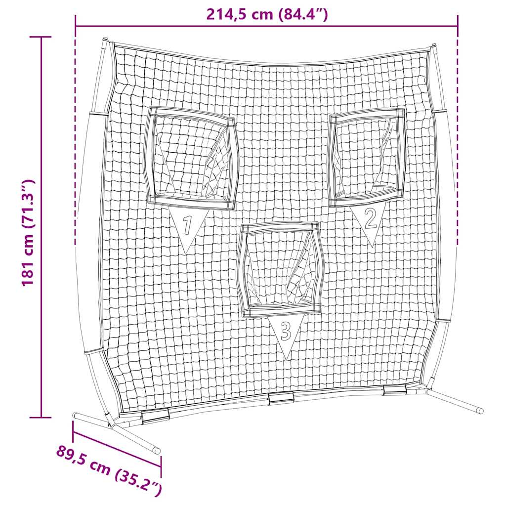 Baseball-Übungsnetz Schwarz 214,5 x 89,5 x 181 cm Polyester