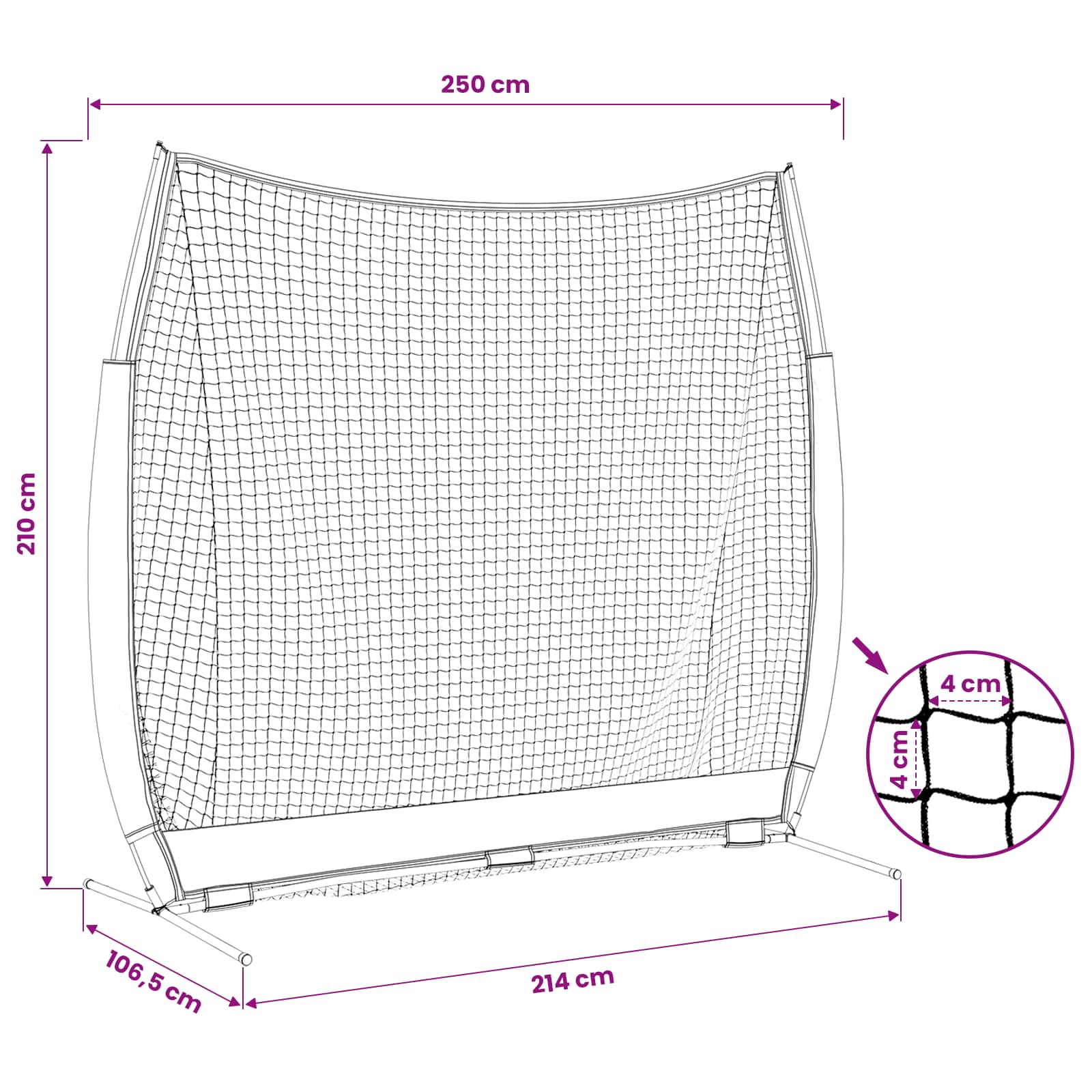 Baseball-Übungsnetz Schwarz 250 x 106,5 x 210 cm Polyester