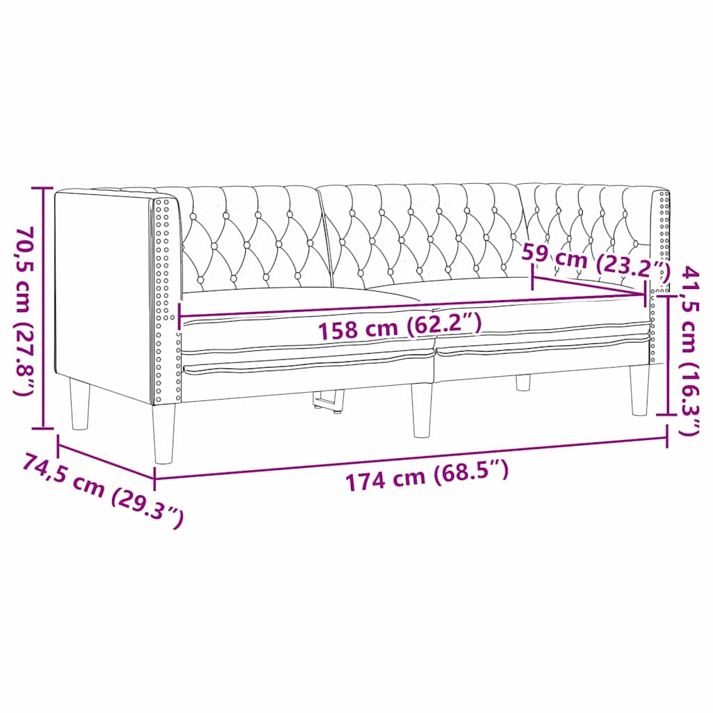 Sofa Schwarz 174 x 74,5 x 70,5 cm PVC