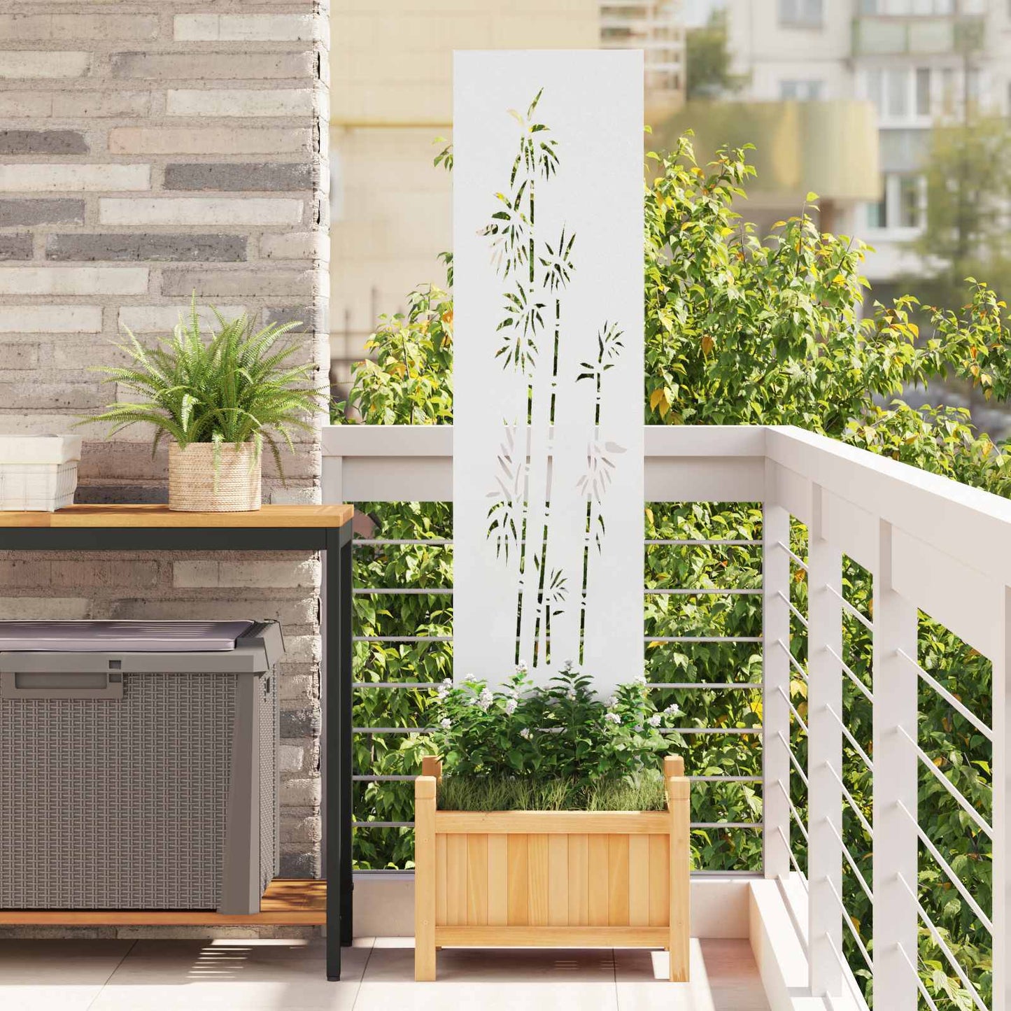 Garten Sichtschutz-Leinwand Floral Weiß 32 x 140 cm