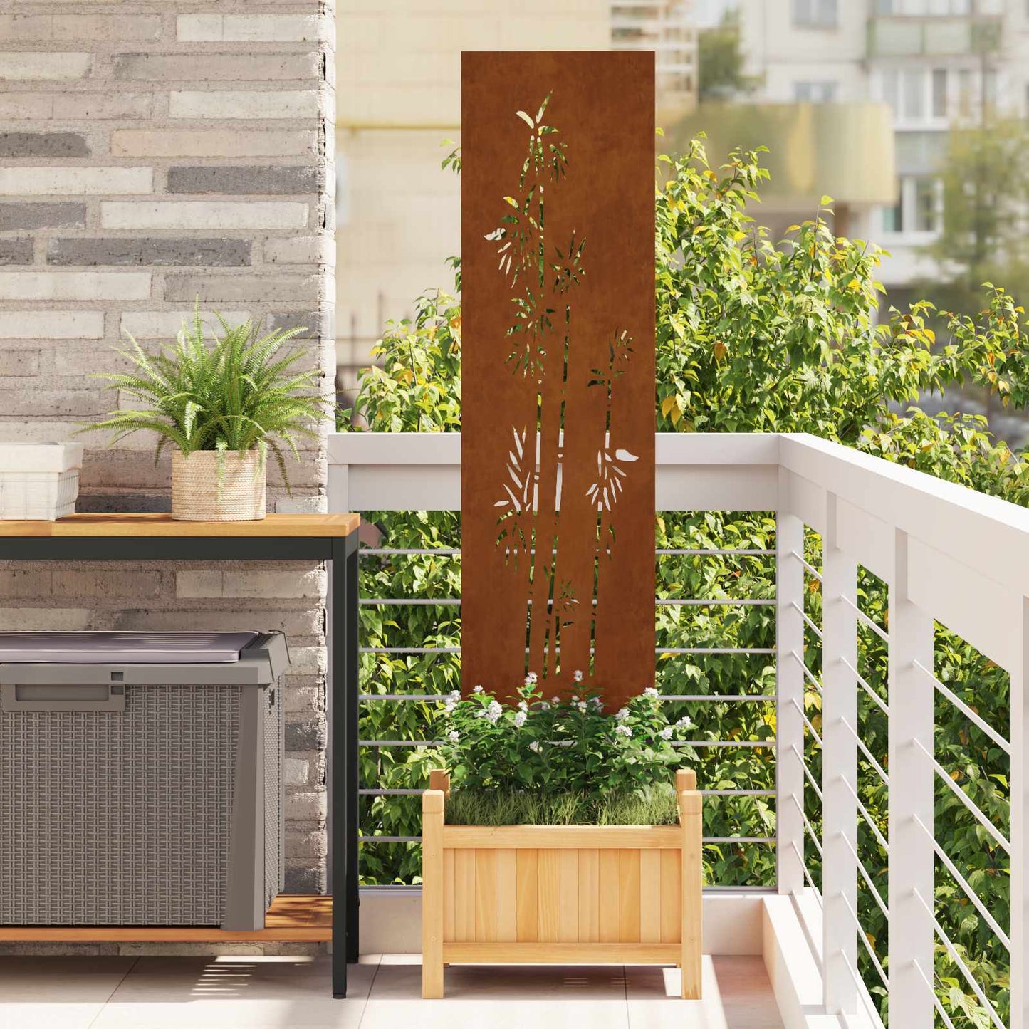Garten Sichtschutz-Leinwand Floral Rostoptik 32 x 140 cm