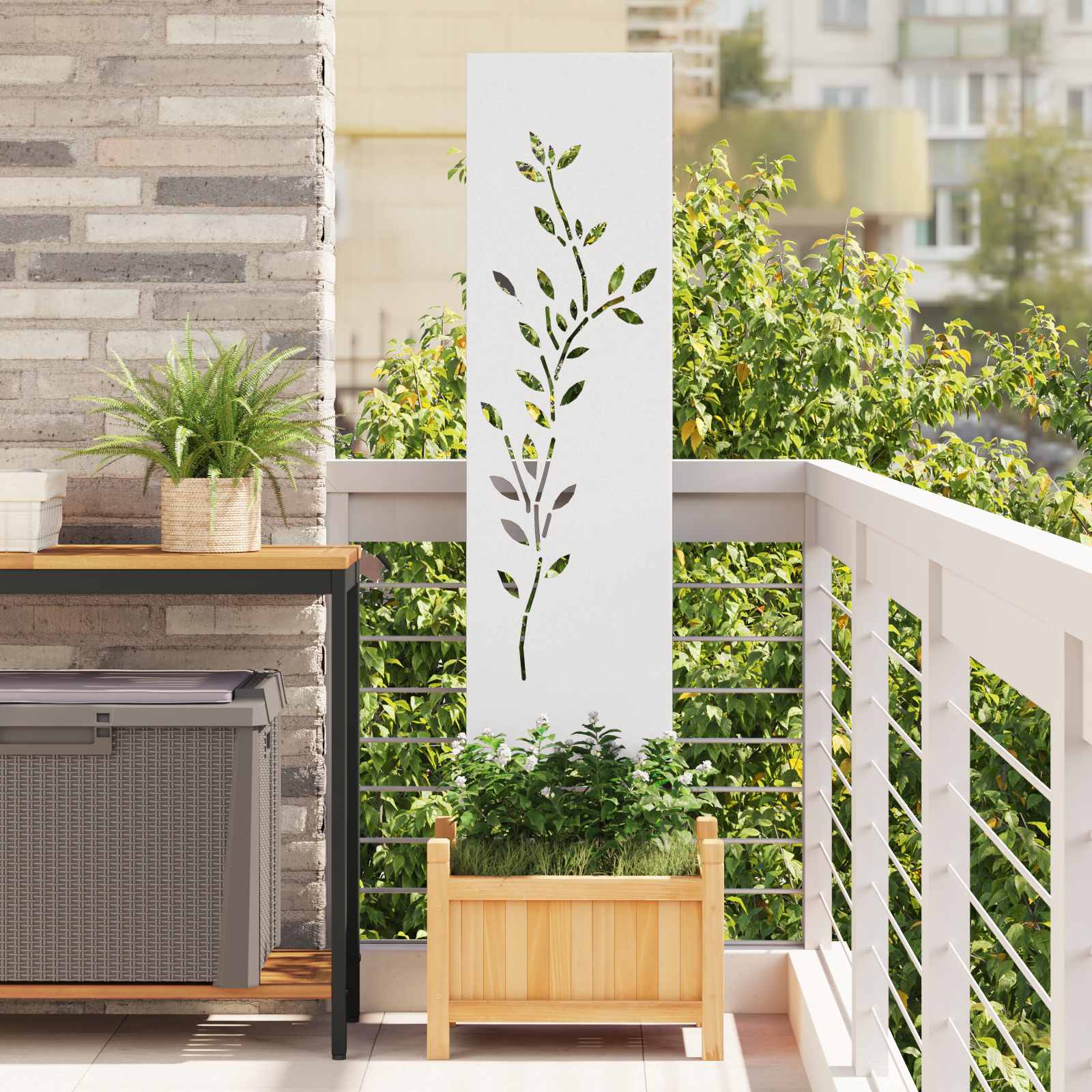 Garten Sichtschutz-Leinwand Floral Weiß 32 x 140 cm