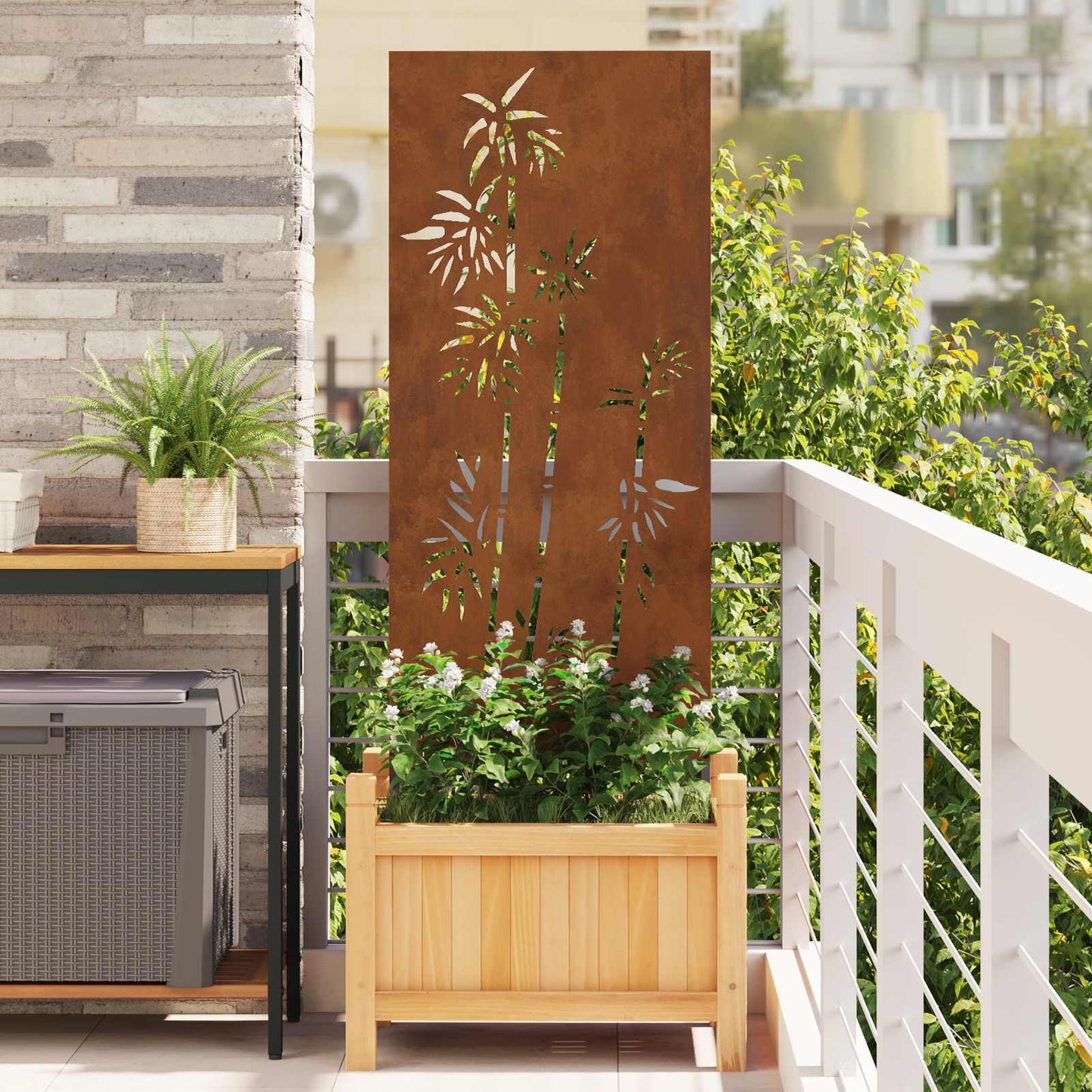 Garten Sichtschutz-Leinwand Floral Rostoptik 50 x 140 cm
