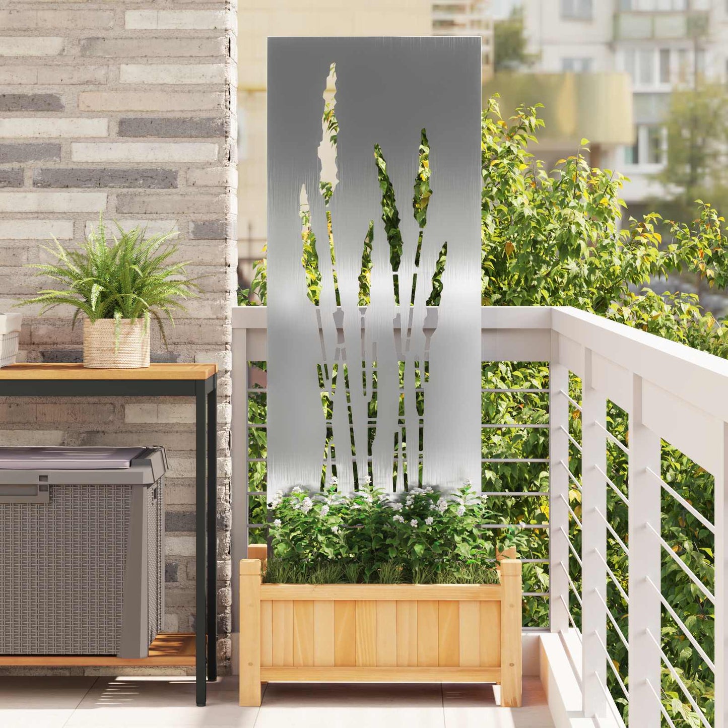 Garten Sichtschutz-Leinwand Floral Silber 50 x 140 cm Edelstahl