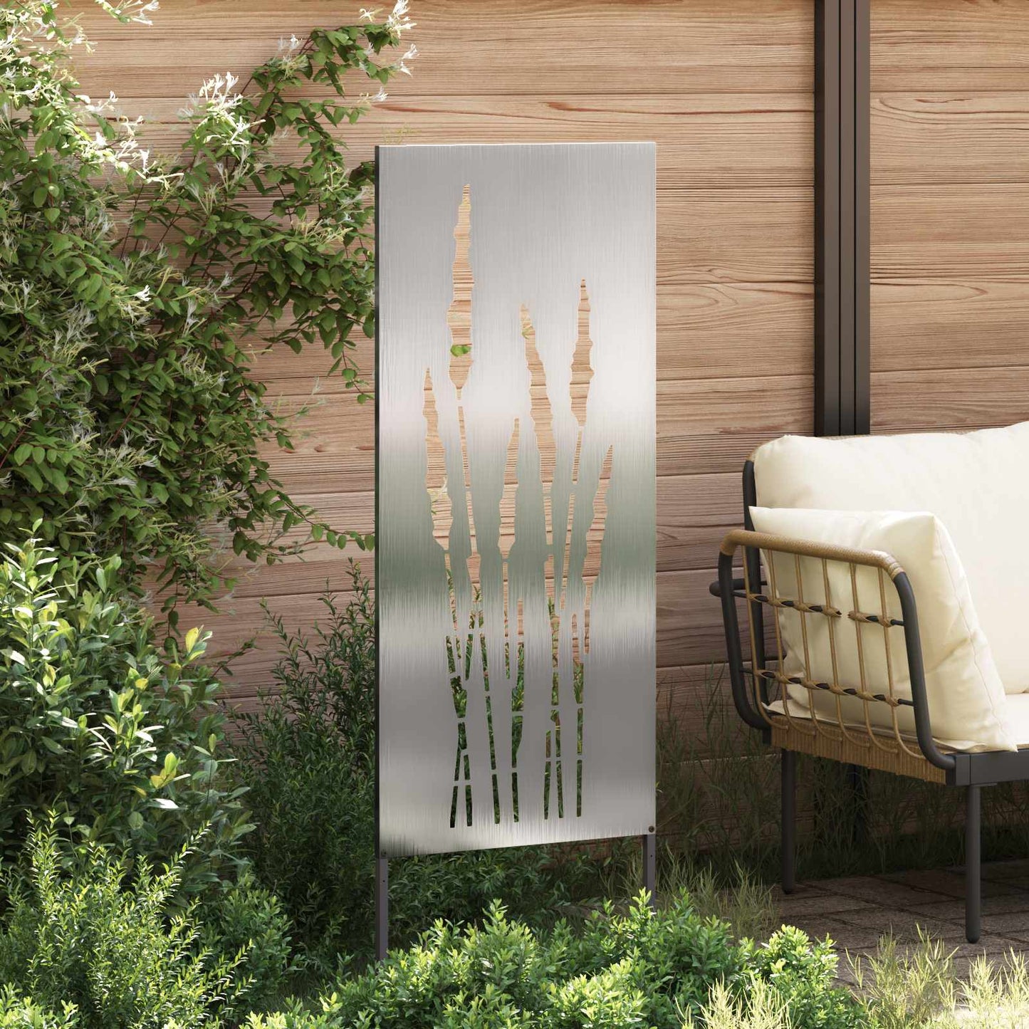 Garten Sichtschutz-Leinwand Floral Silber 50 x 140 cm Edelstahl