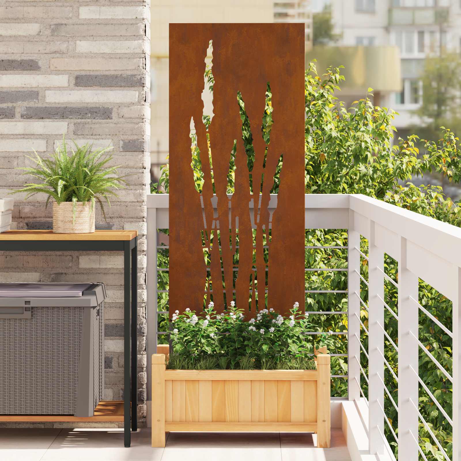 Garten Sichtschutz-Leinwand Floral Rostoptik 50 x 140 cm