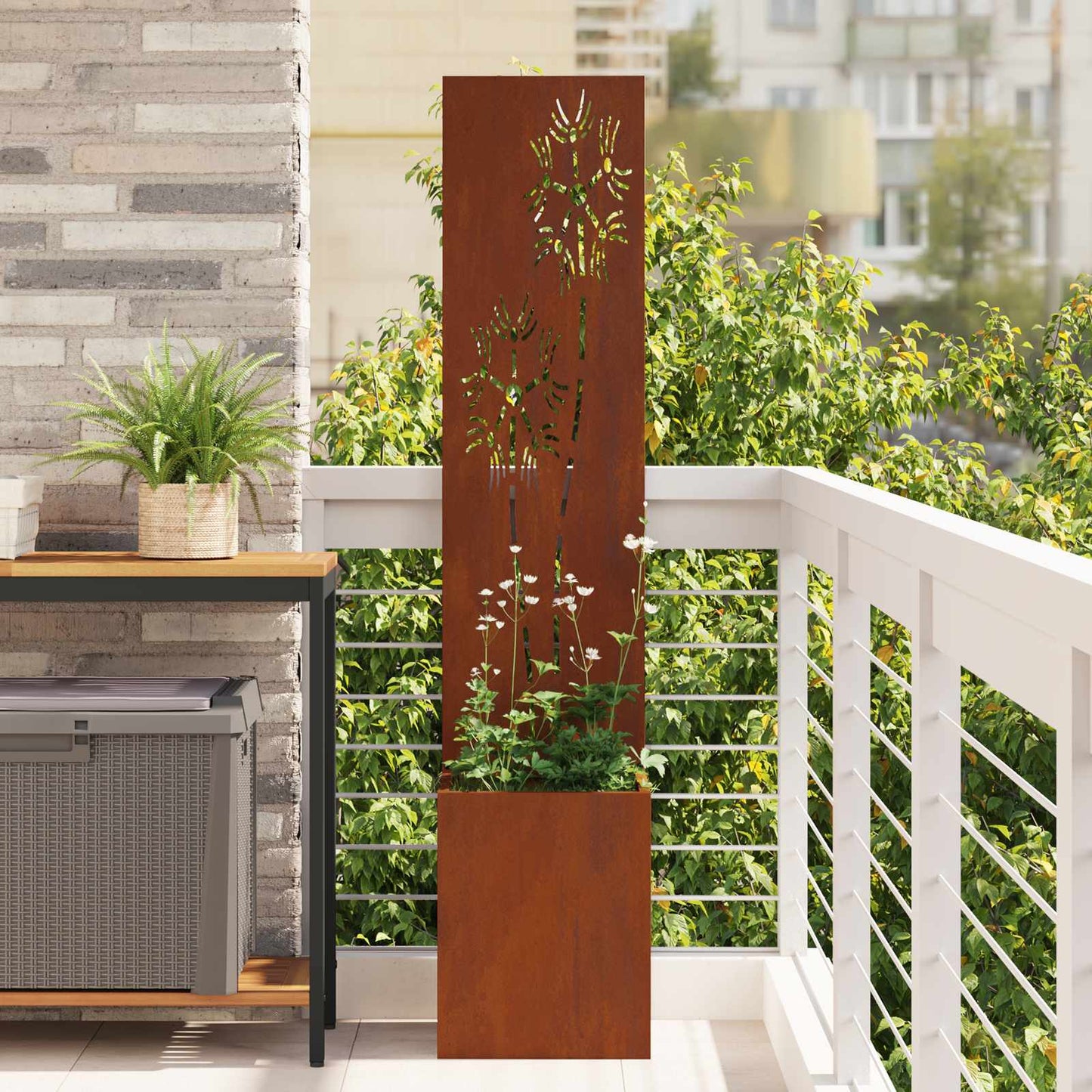 Garten Sichtschutz-Leinwand Floral Rostig 32 x 32 x 150 cm