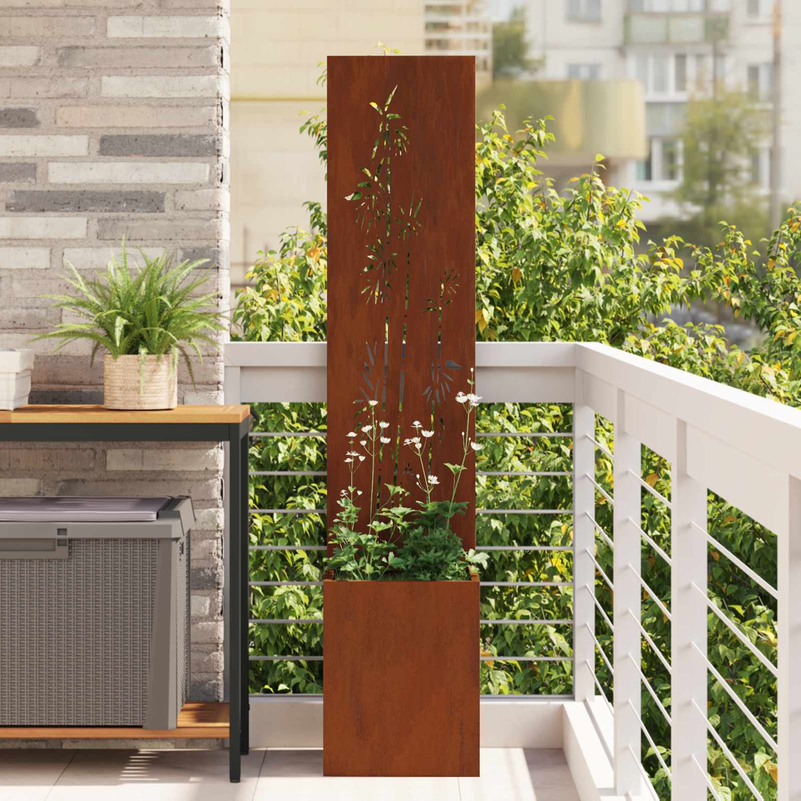 Garten Sichtschutz-Leinwand Floral Rostig 32 x 32 x 150 cm