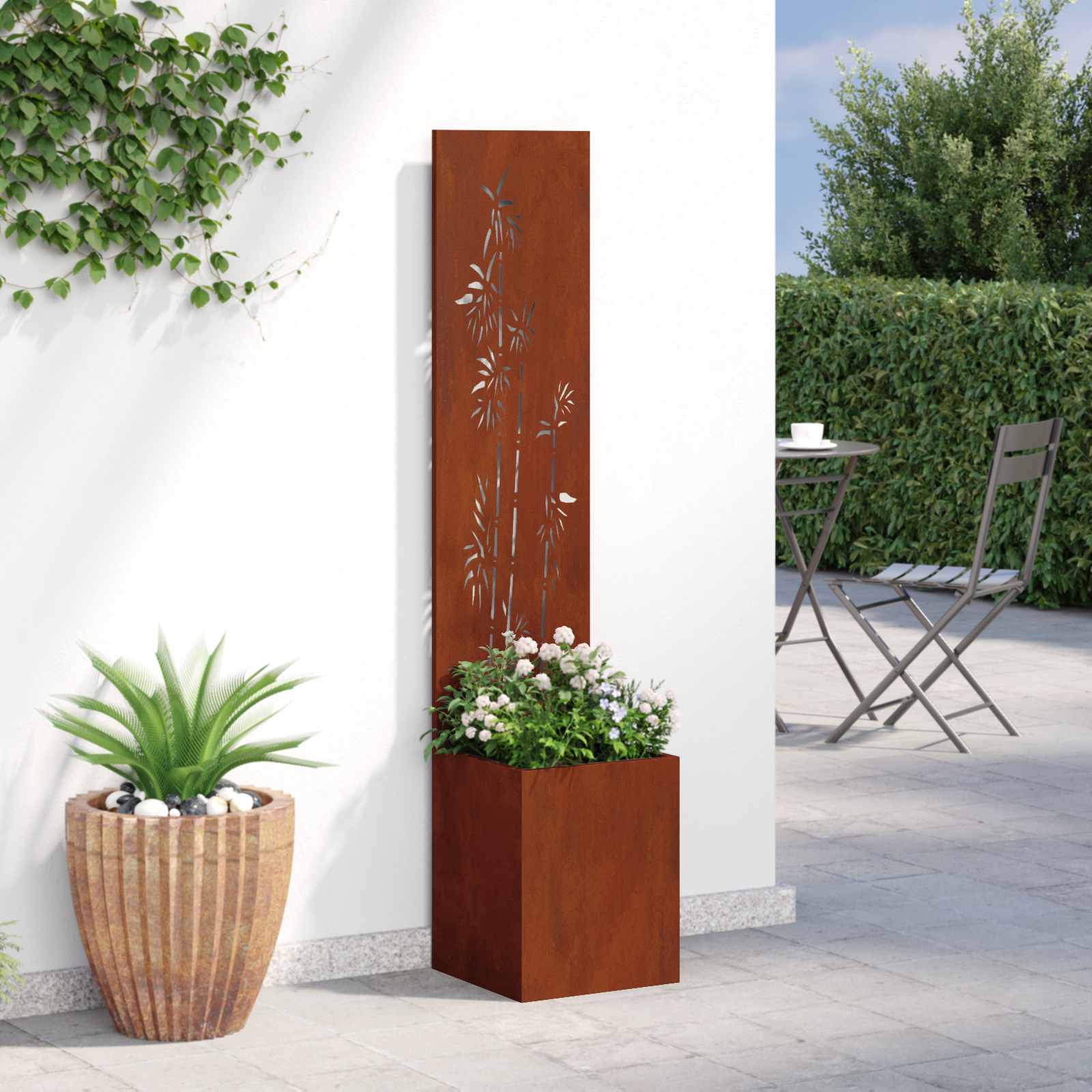 Garten Sichtschutz-Leinwand Floral Rostig 32 x 32 x 150 cm