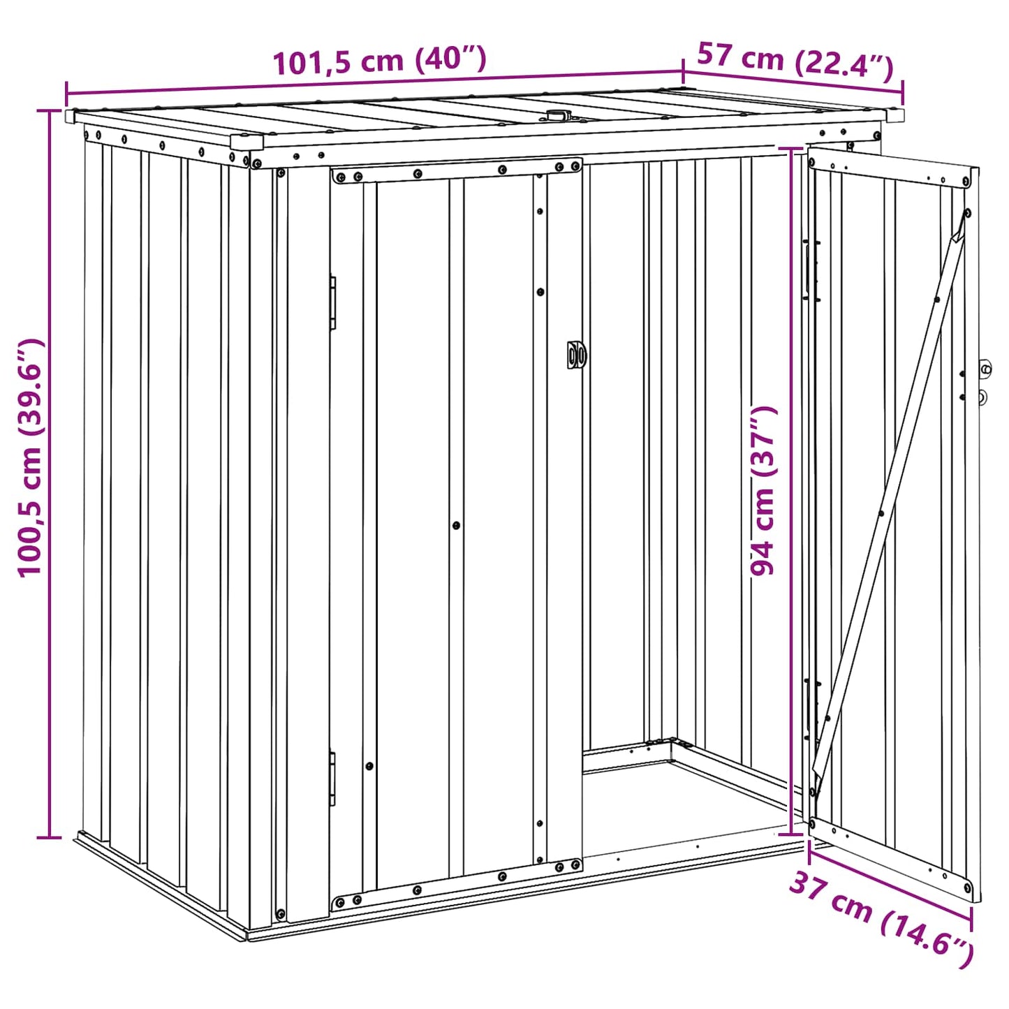 Gartenlagerbox Schwarz 101,5 x 57 x 100,5 cm Stahl