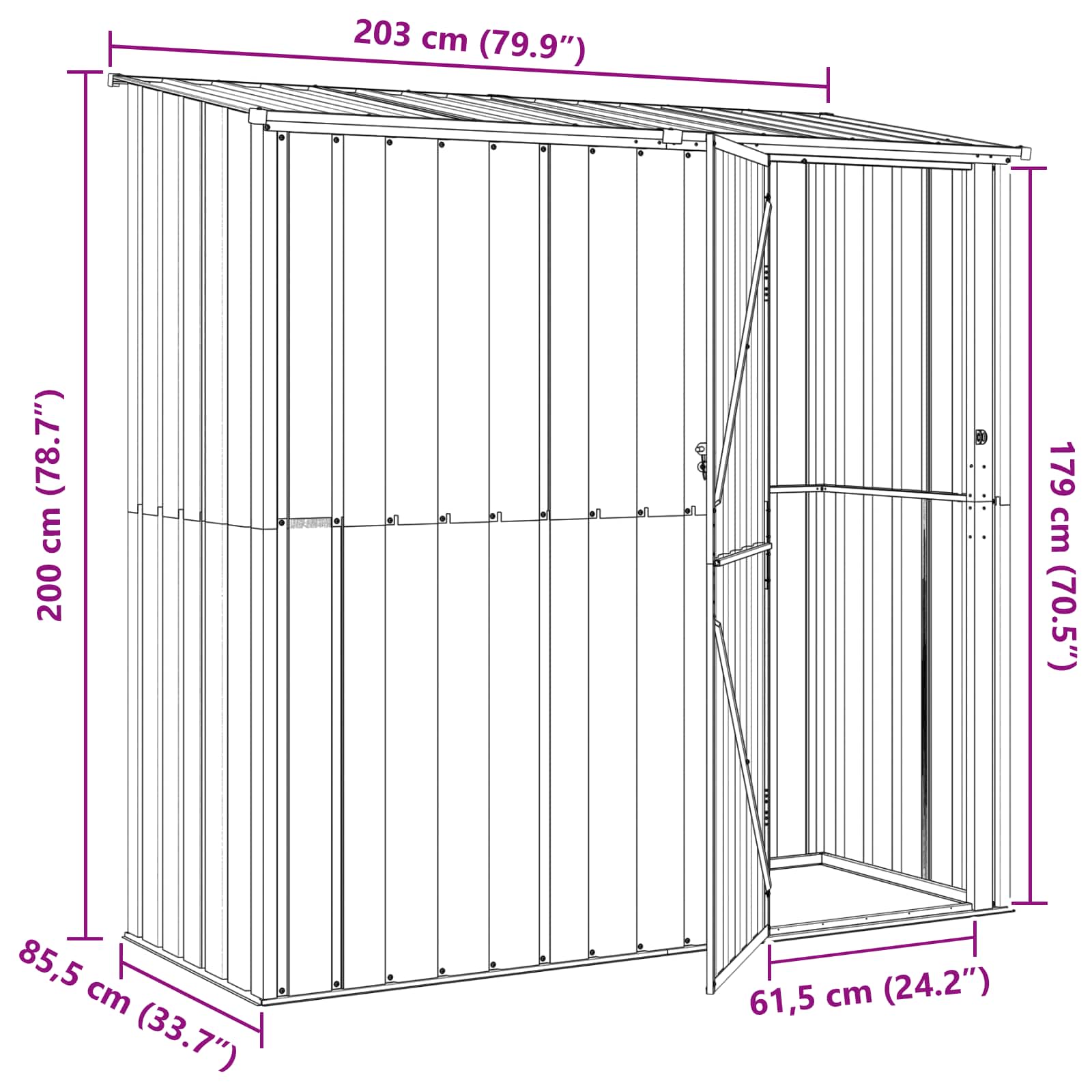 Gartenhütten Braun 203 x 85,5 x 200 cm Metall