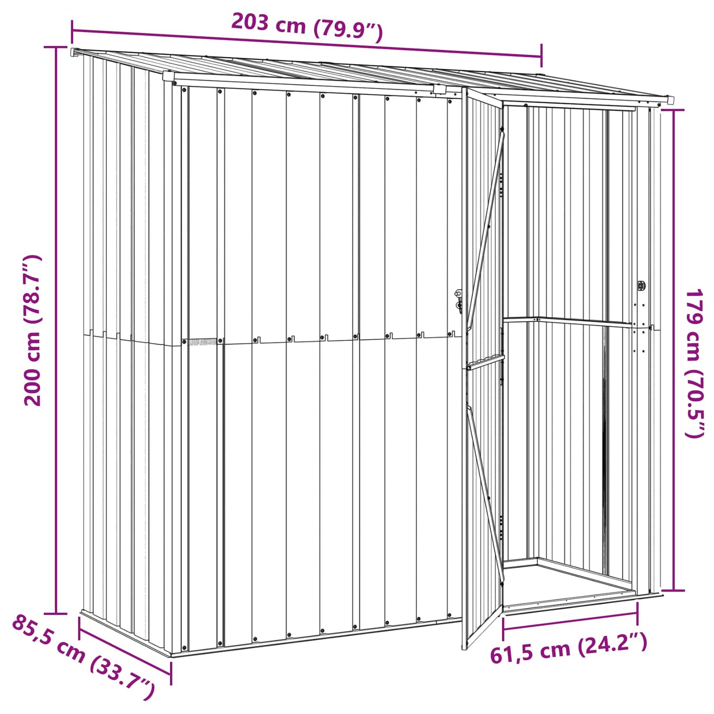 Gartenhütten Braun 203 x 85,5 x 200 cm Metall