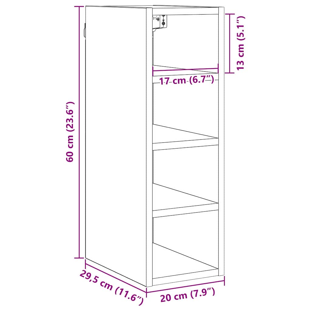 Hängeschrank Schwarz Eichen-Optik 20 x 29,5 x 60 cm