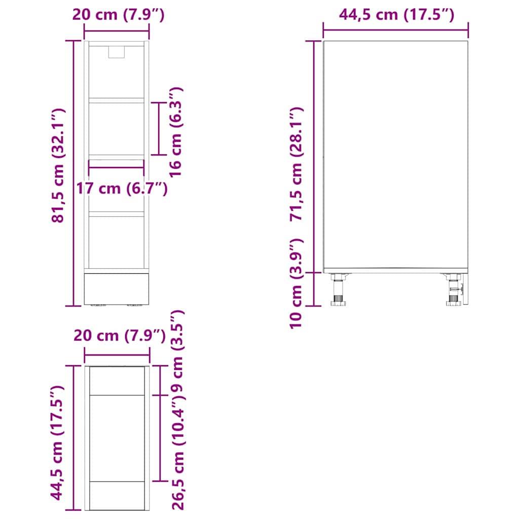 Küchenunterschrank Schwarz Eichen-Optik 20 x 44,5 x 81,5 cm