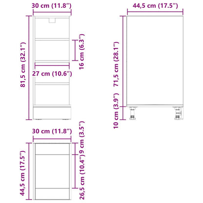 Küchenunterschrank Schwarz Eichen-Optik 30 x 44,5 x 81,5 cm