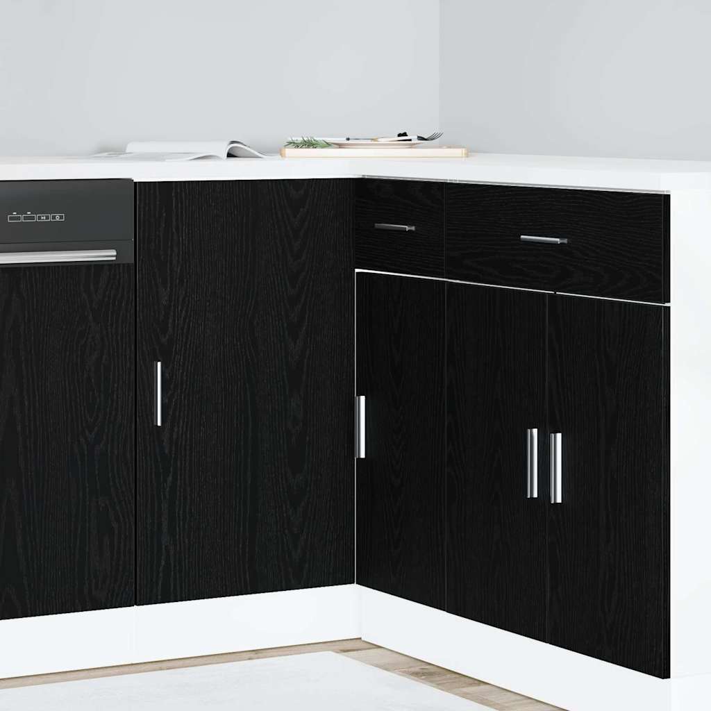 Küchen-Eck-Basisschrank Schwarz Eichen-Optik 86 x 46 x 81,5 cm