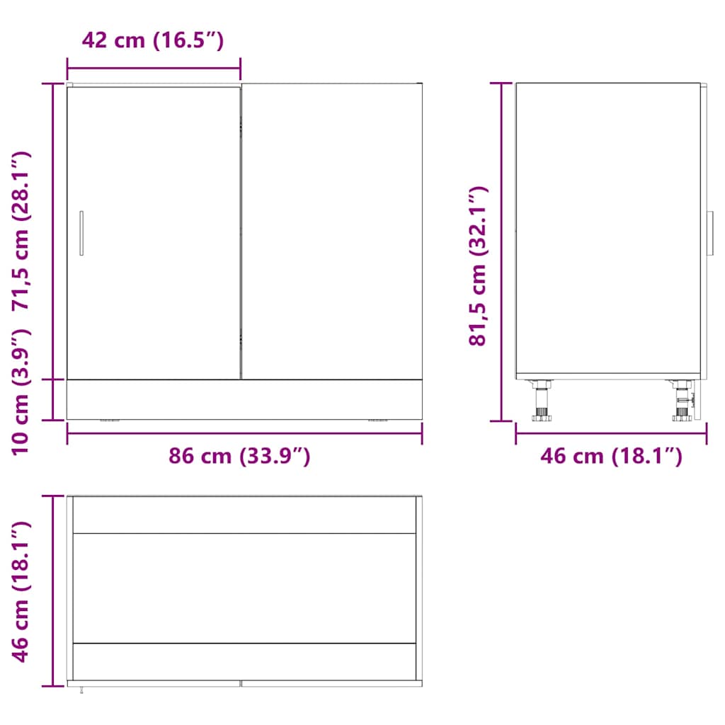 Küchen-Eck-Basisschrank Schwarz Eichen-Optik 86 x 46 x 81,5 cm