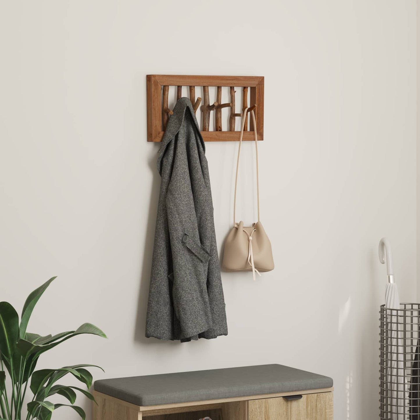 Mantelhaken Natur 50 x 10 x 25 cm Massives Mahagoni Holz