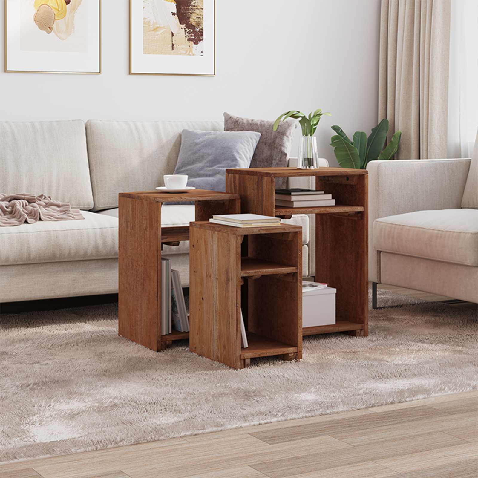 Akzenttisch mit Regal 3 stk. Braun Massives Mahagoni Holz