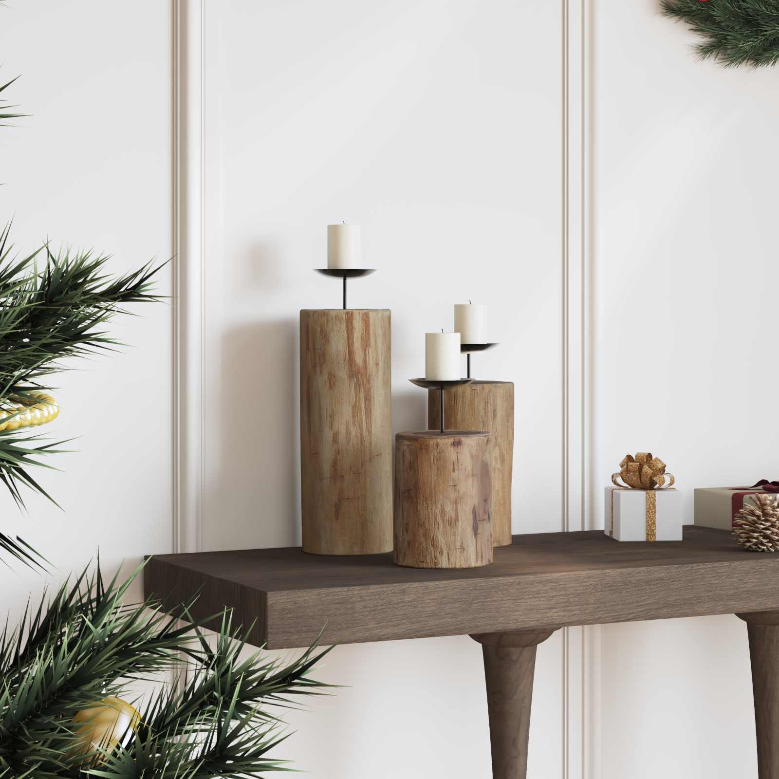 Kerzenhalter 3 stk. Natur Massivholz Teak