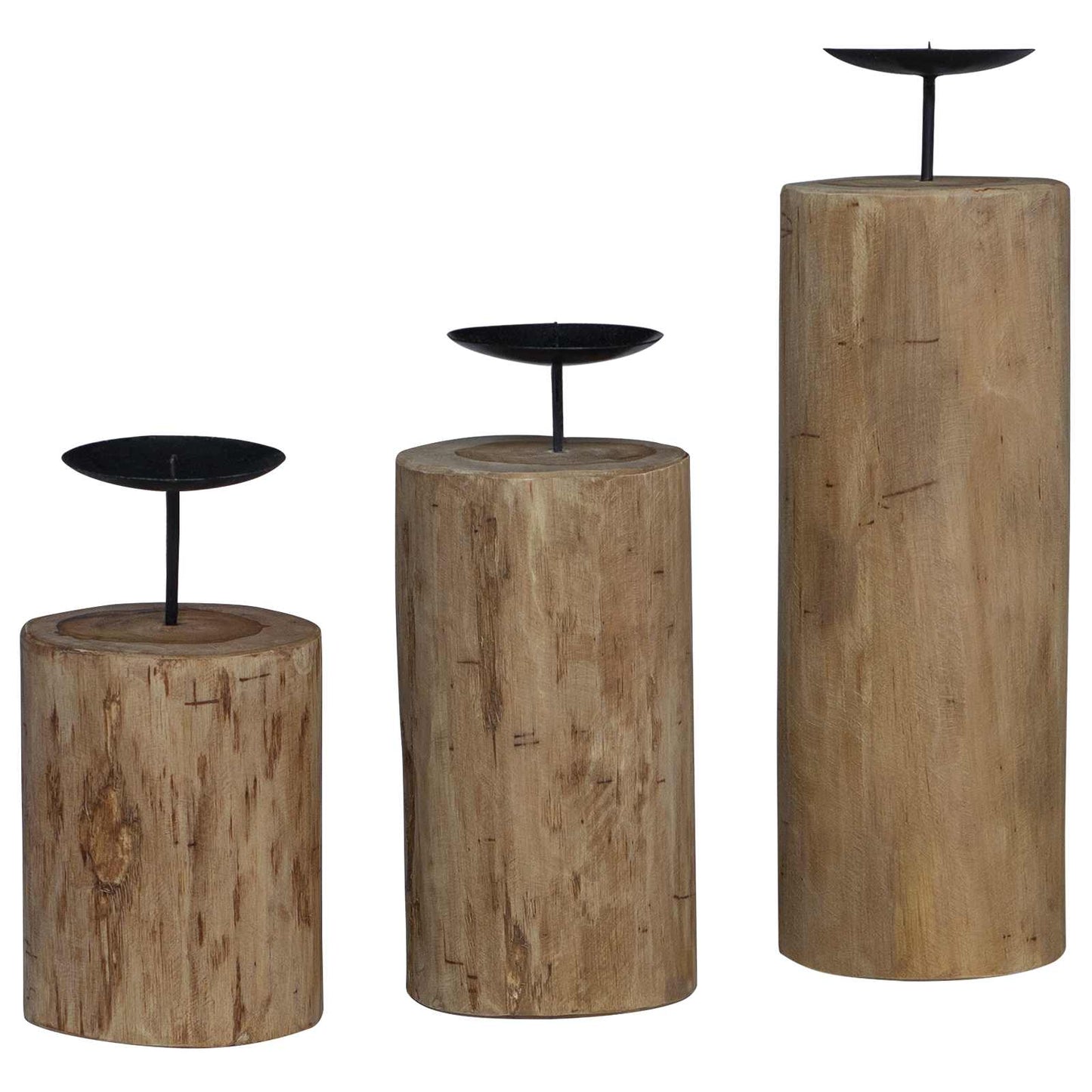 Kerzenhalter 3 stk. Natur Massivholz Teak