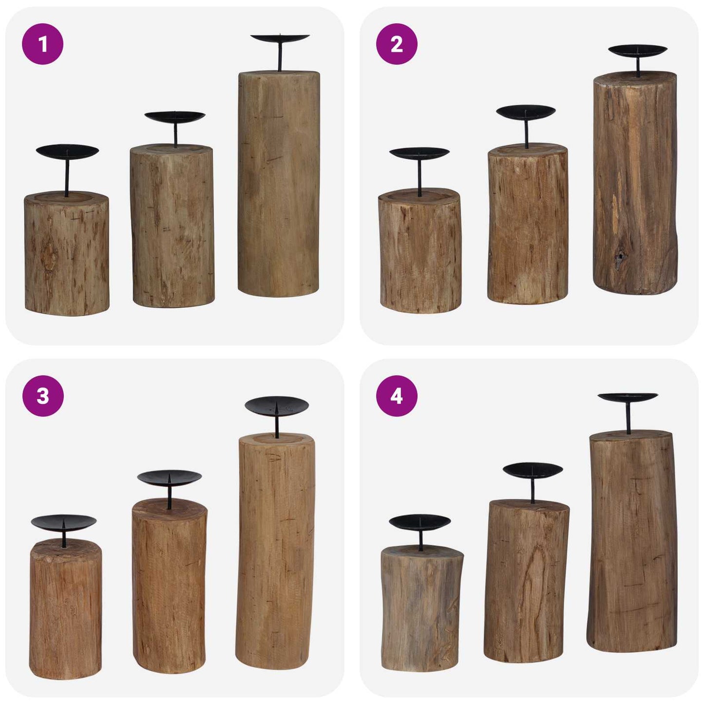 Kerzenhalter 3 stk. Natur Massivholz Teak