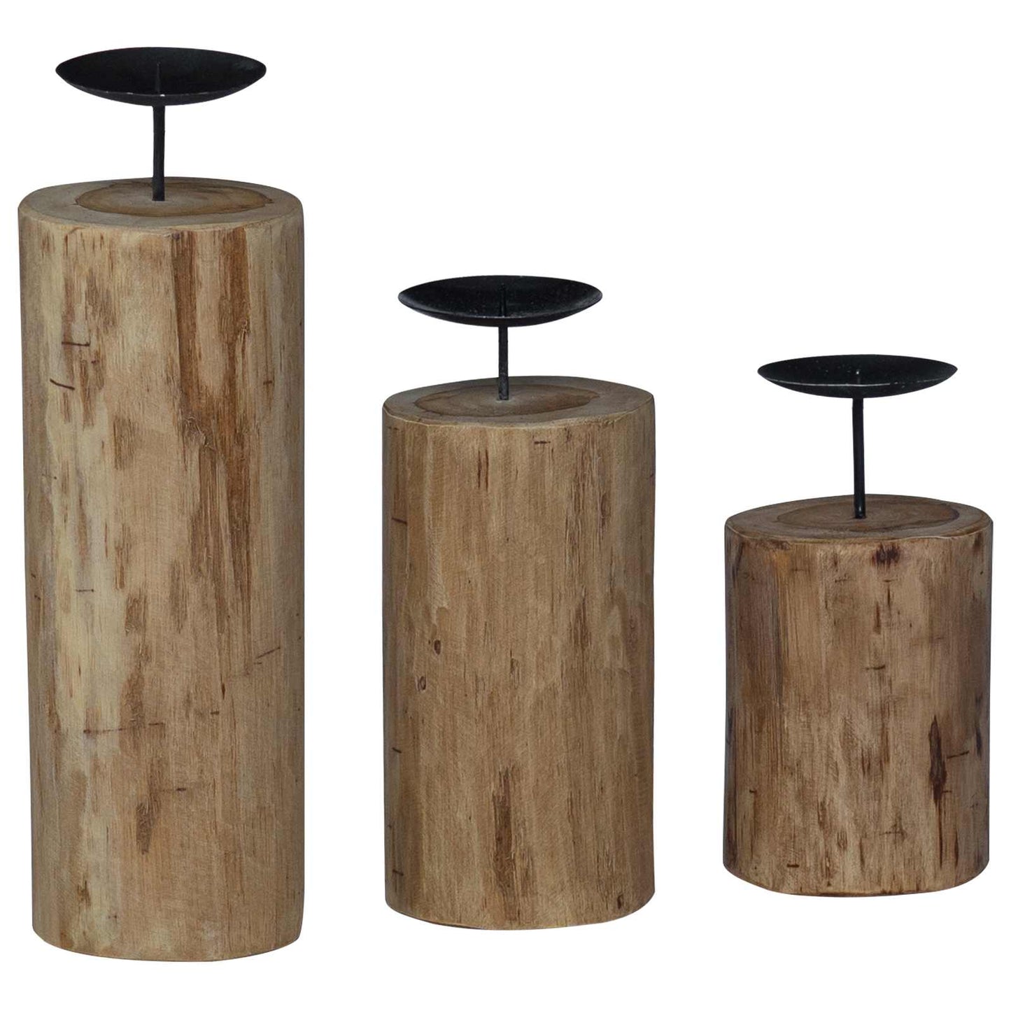 Kerzenhalter 3 stk. Natur Massivholz Teak