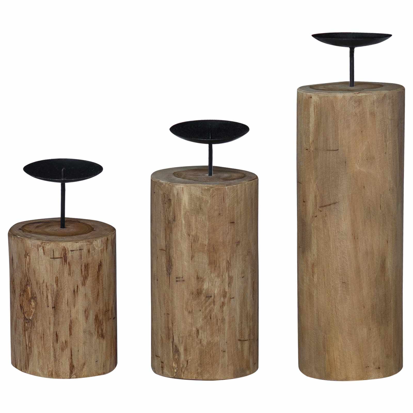 Kerzenhalter 3 stk. Natur Massivholz Teak