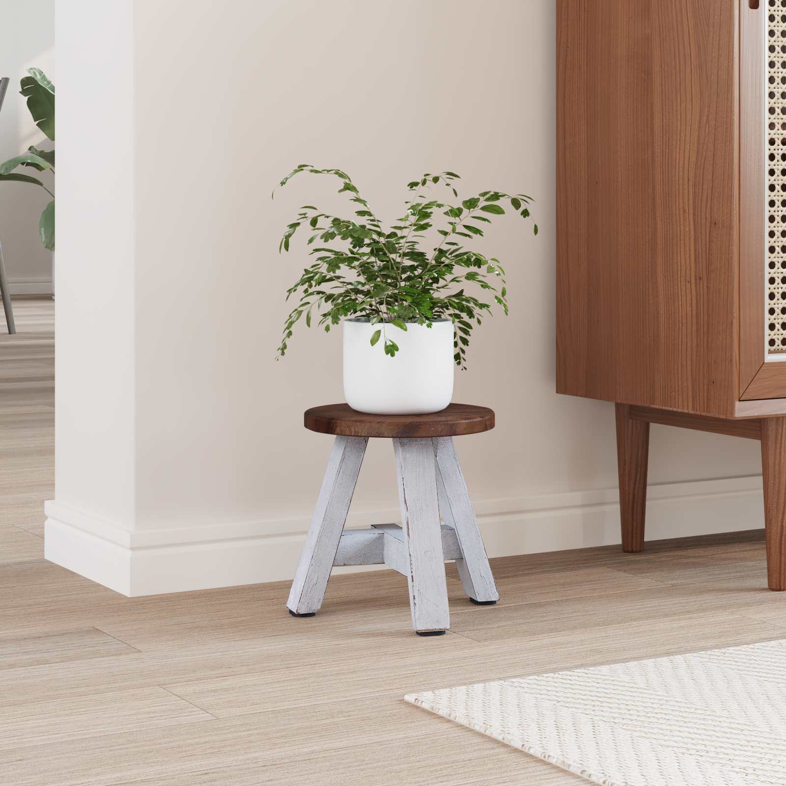 Hocker Natur 22 x 22 x 24 cm Mahagoni Holz