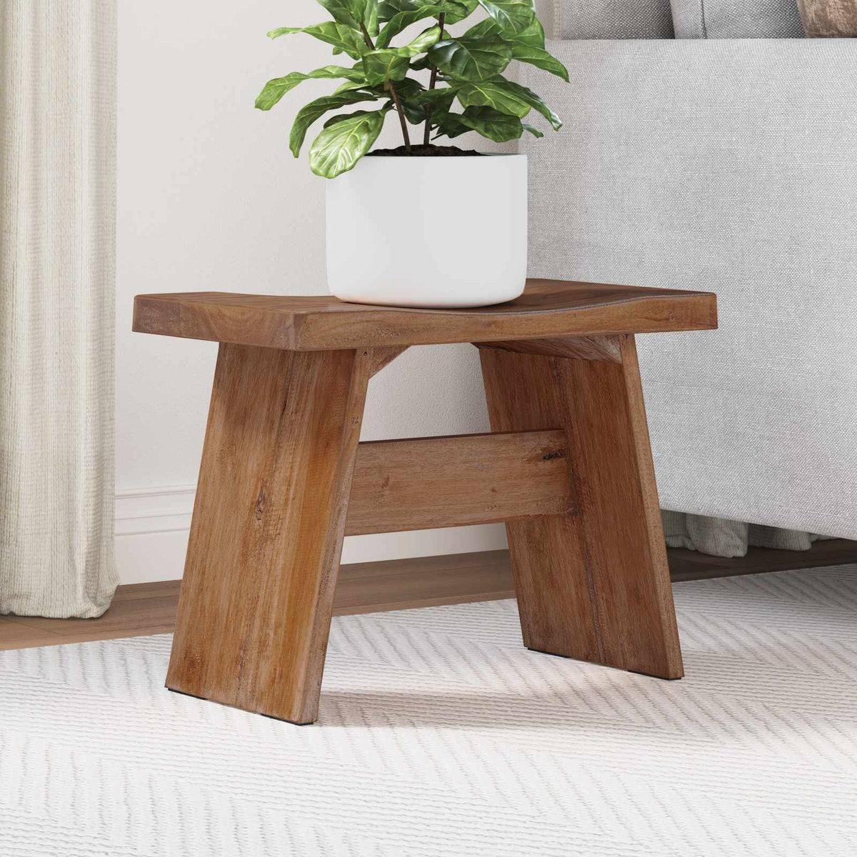 Hocker Natur 40 x 25 x 31 cm Mahagoni Holz